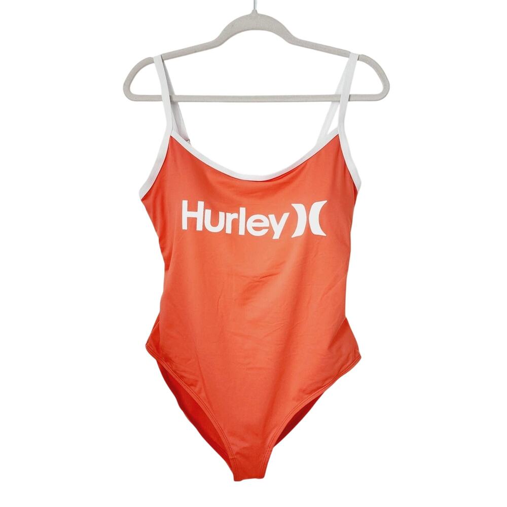 Hurley Coral Orange & White Logo One-Piece Swimsuit  2X